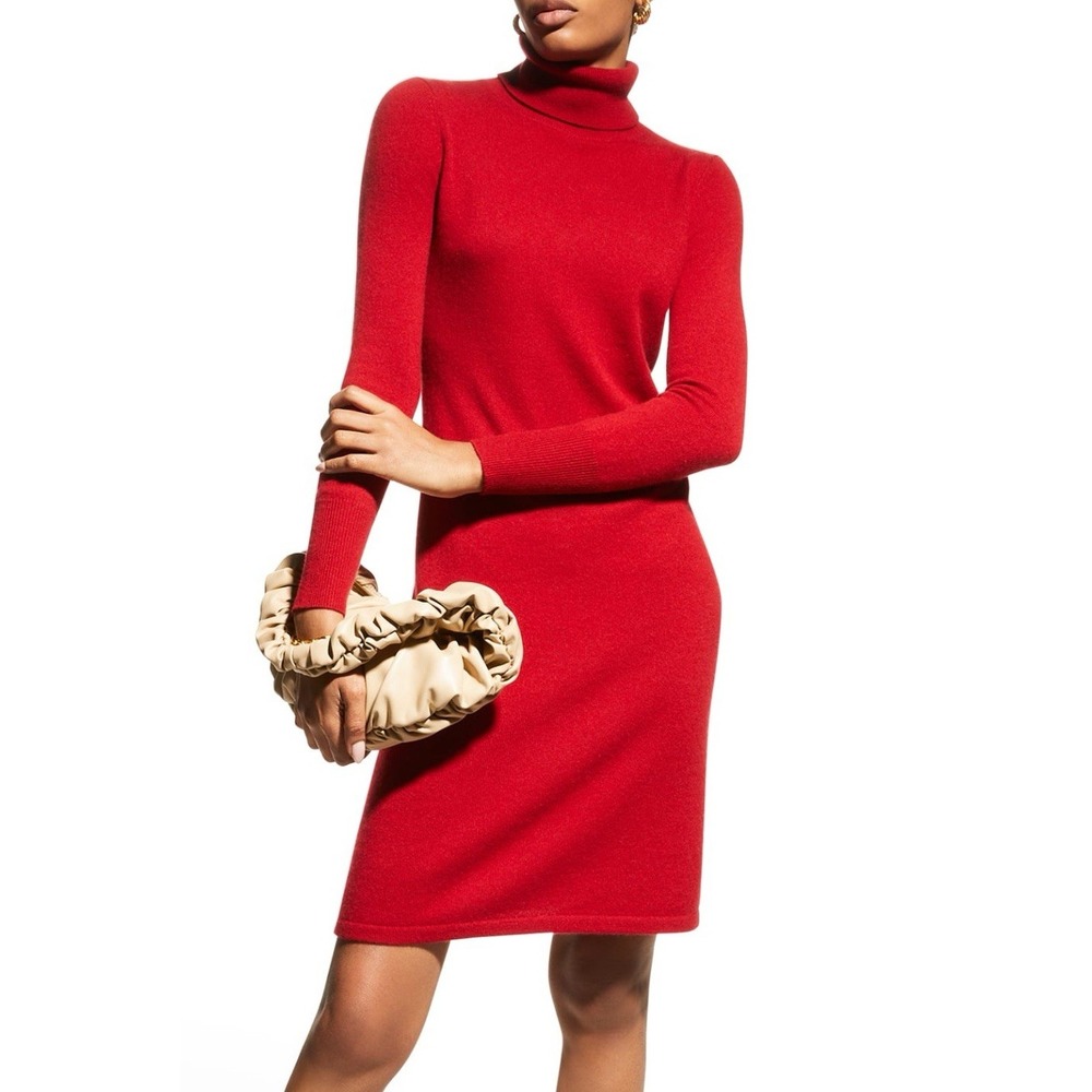 Neiman‎ Marcus Cashmere Collection Sweater Dress Women's Small Red Turtleneck